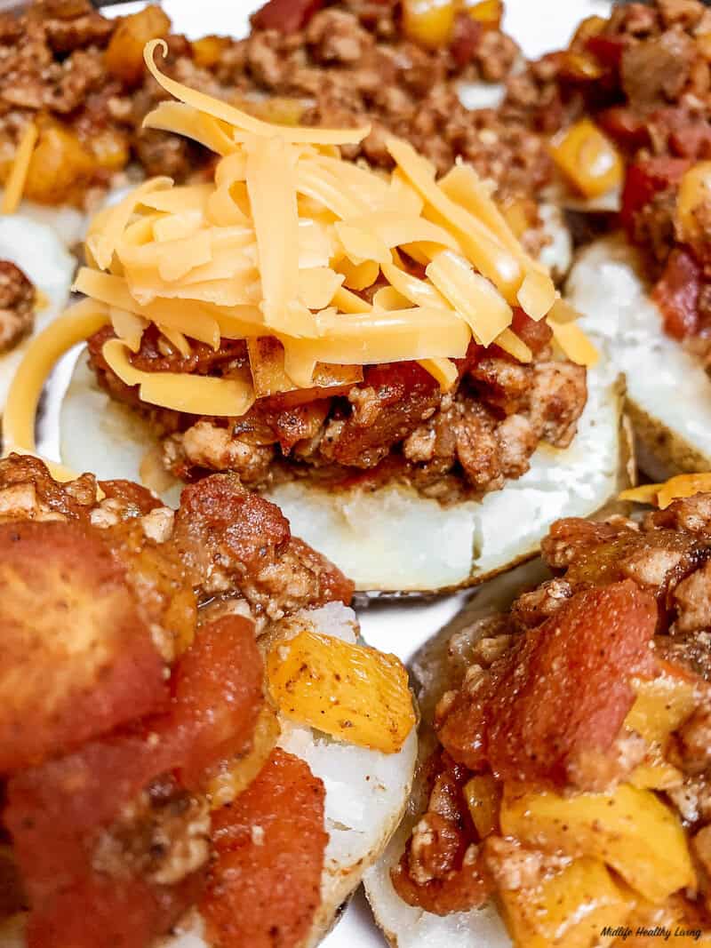 stuffing mixture in potato skins