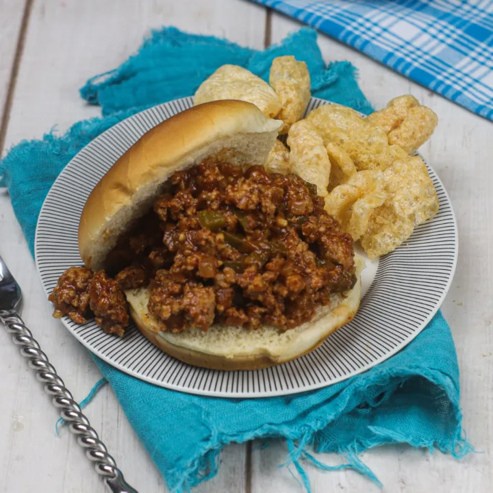 Featured image showing the finished ground turkey sloppy joes on a bun ready to eat