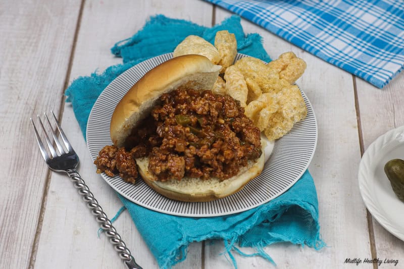 close up of the finished ground turkey sloppy joes ready to eat