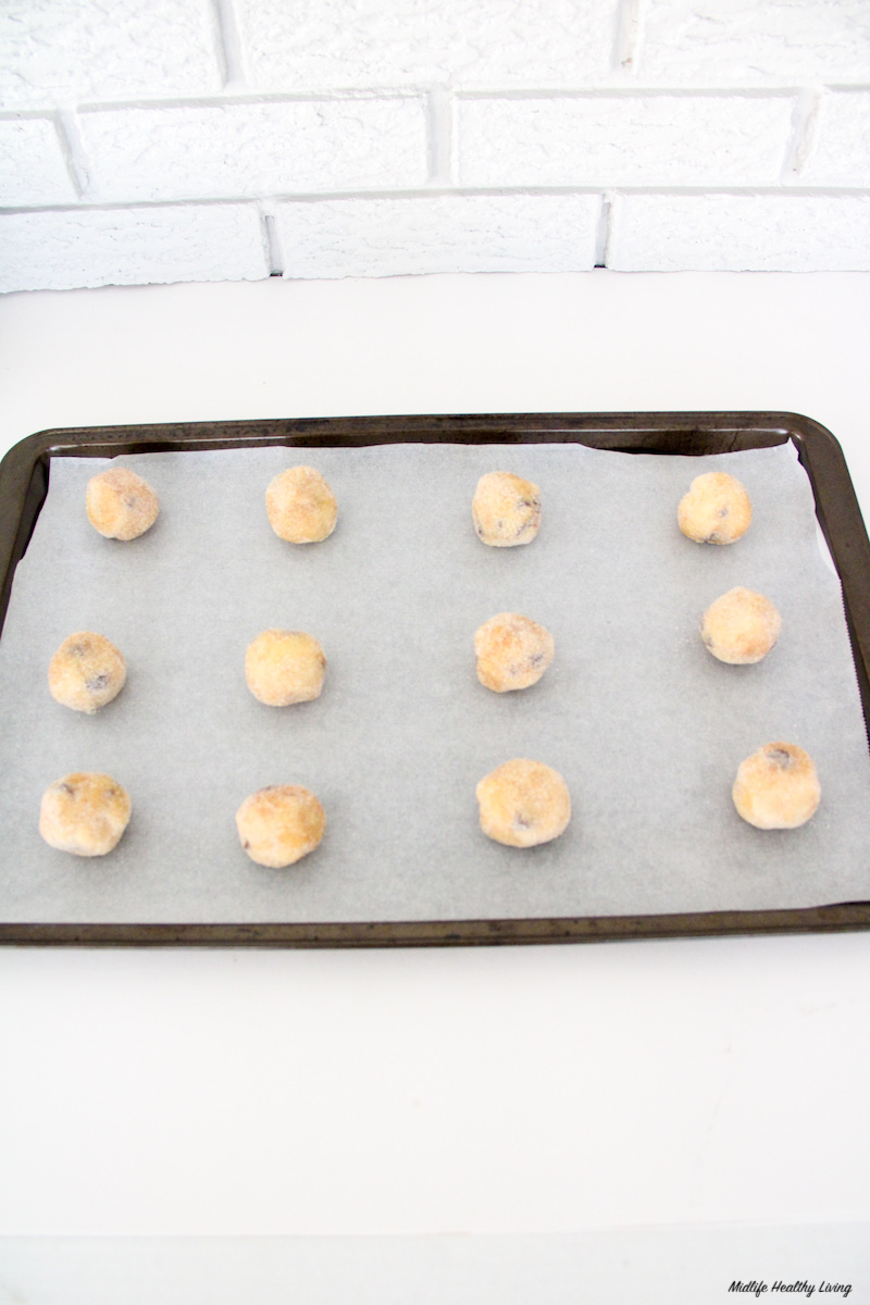 tray full of dough balls ready to bake