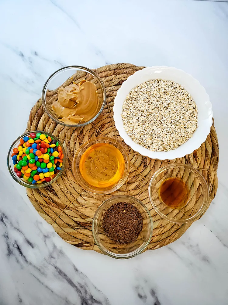A photo showing all of the ingredients in separate bowls.