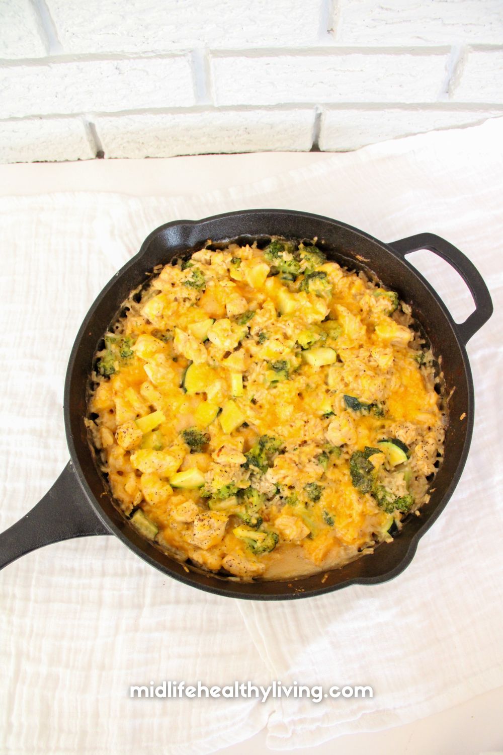 skillet from above with Weight Watchers Chicken Broccoli Casserole 