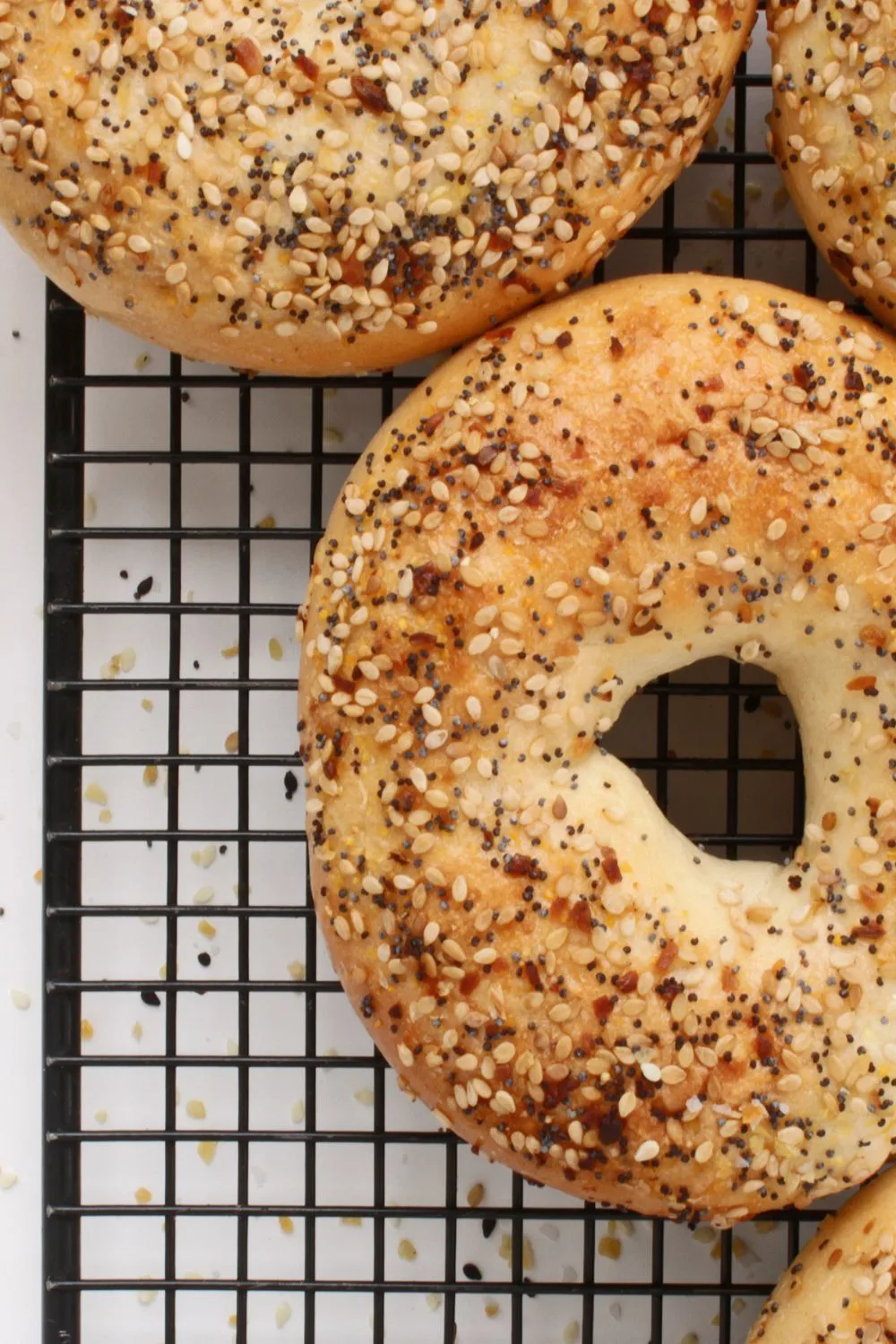 a close up of everything bagels