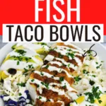 low carb fish taco in a bowl with avocados