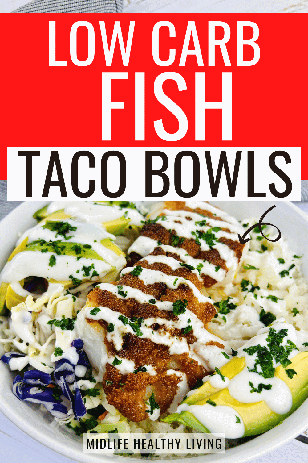 low carb fish taco in a bowl with avocados