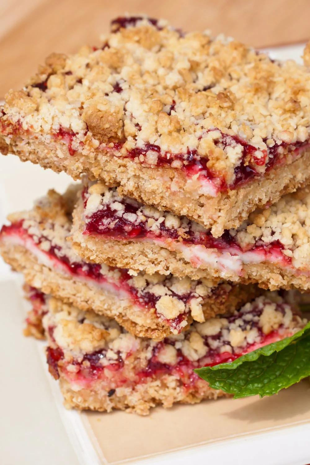 raspberry oat bars stacked