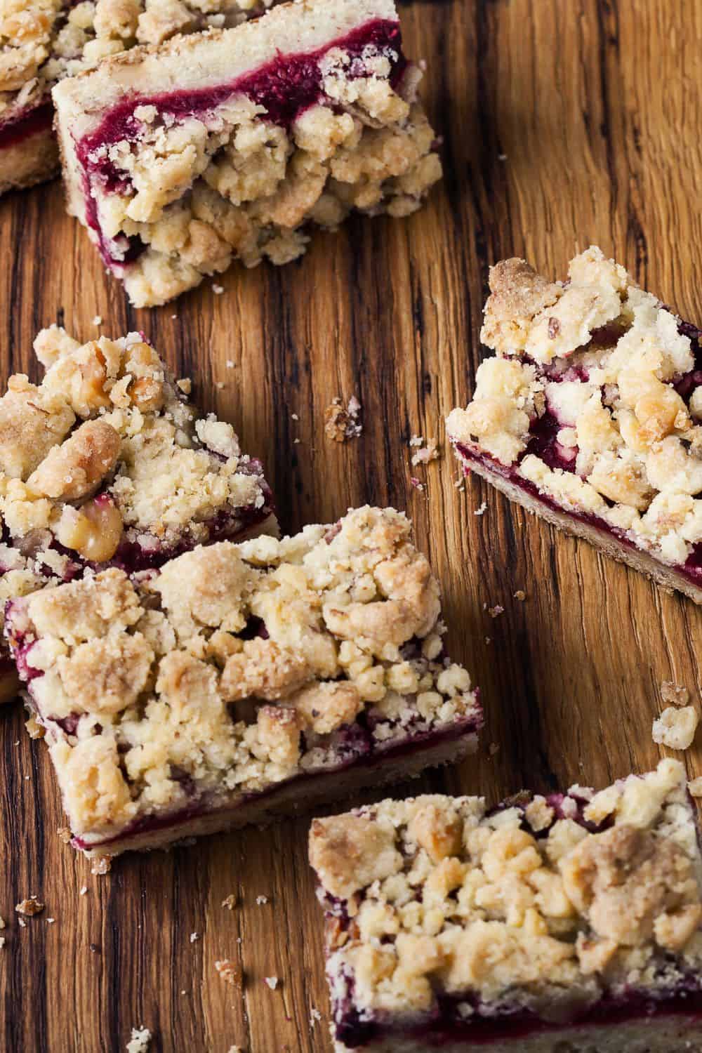 raspberry oat bars on a cutting board