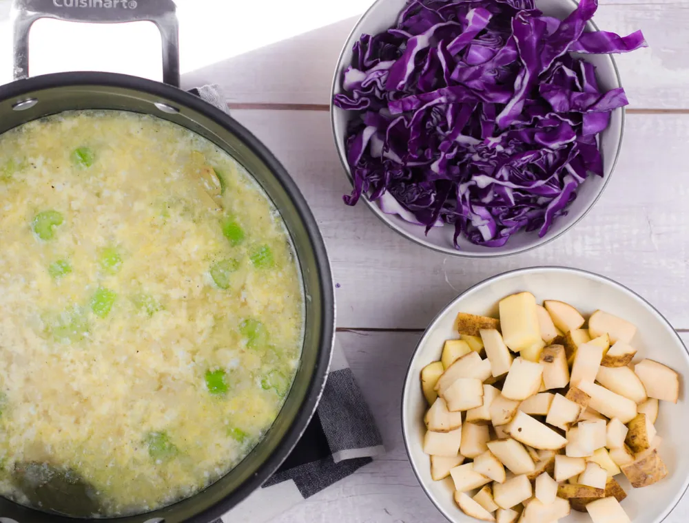 diced potatoes and sliced cabbage for cabbage soup recipe