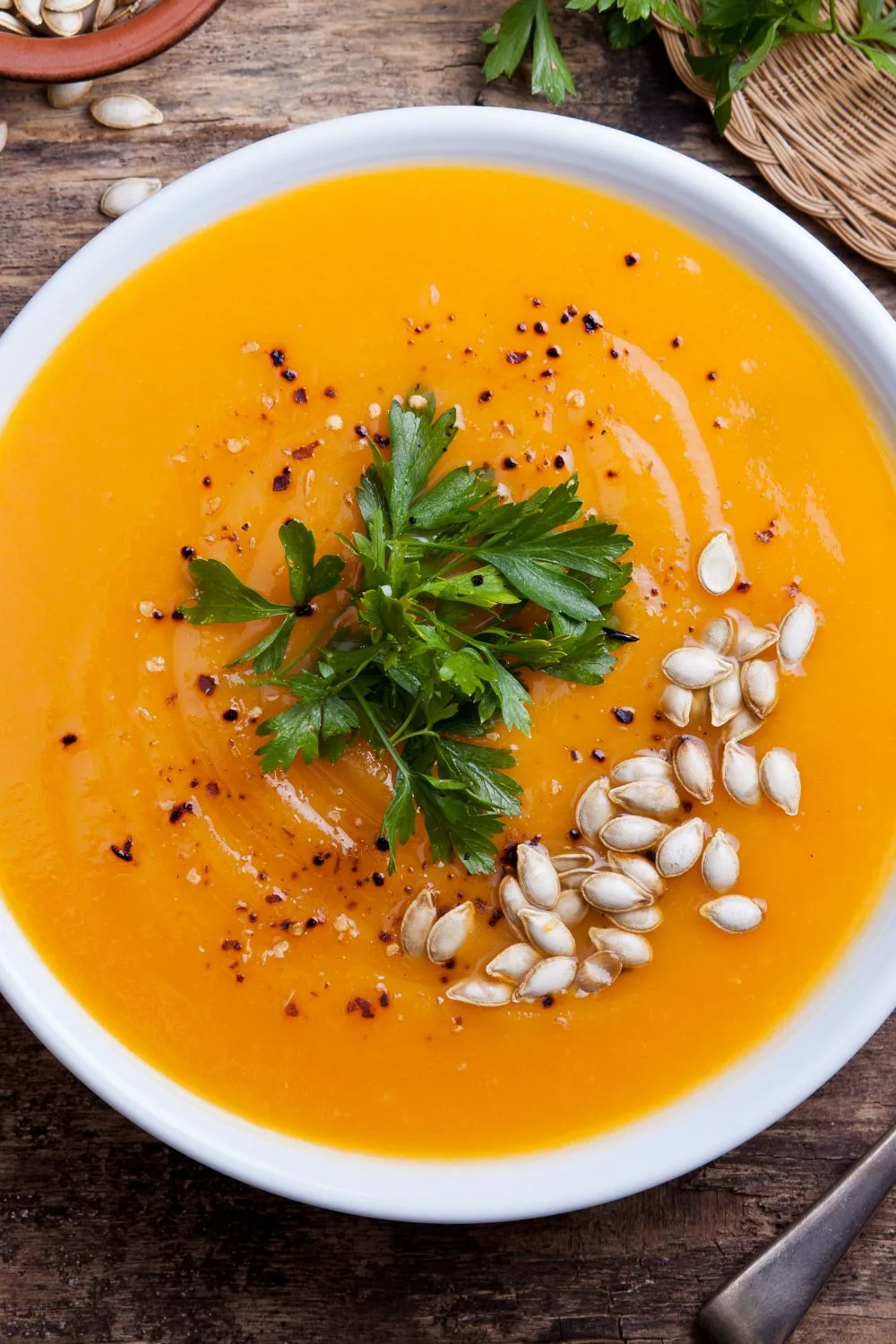 soup in a bowl garnished