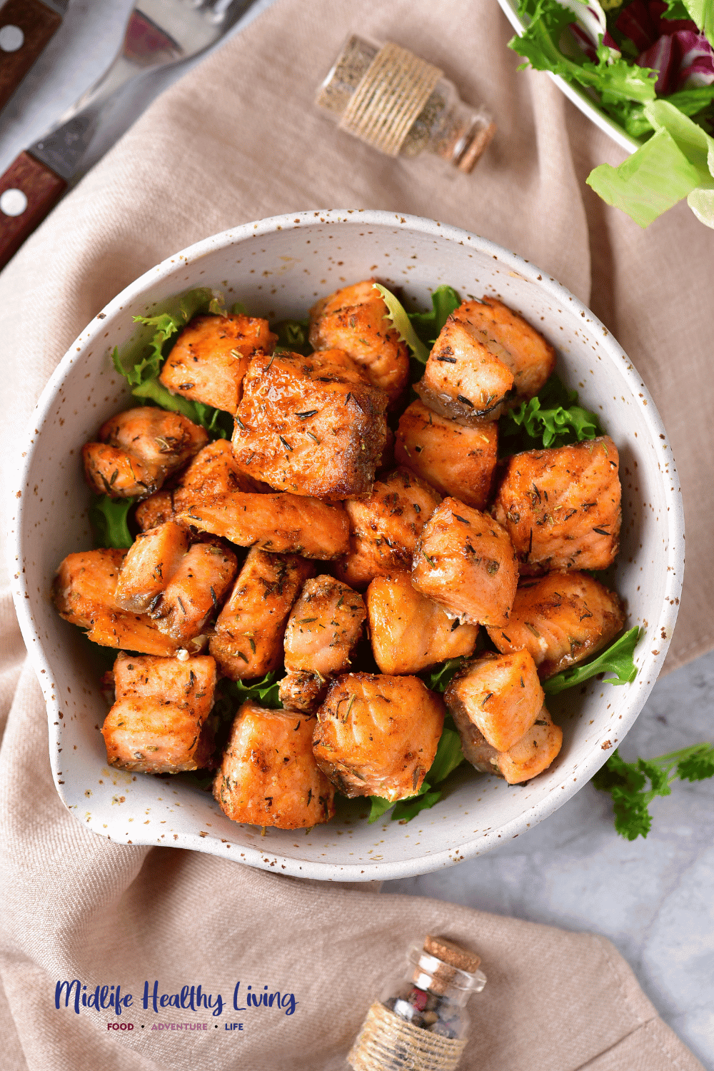 easy air fryer salmon bites in bowl