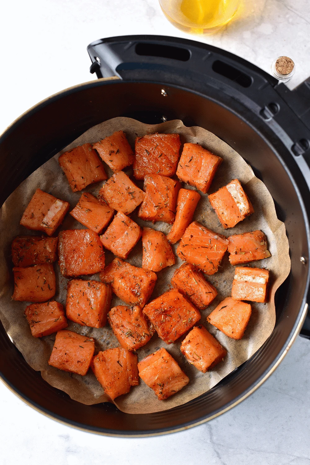 air frying salmon bites with spices