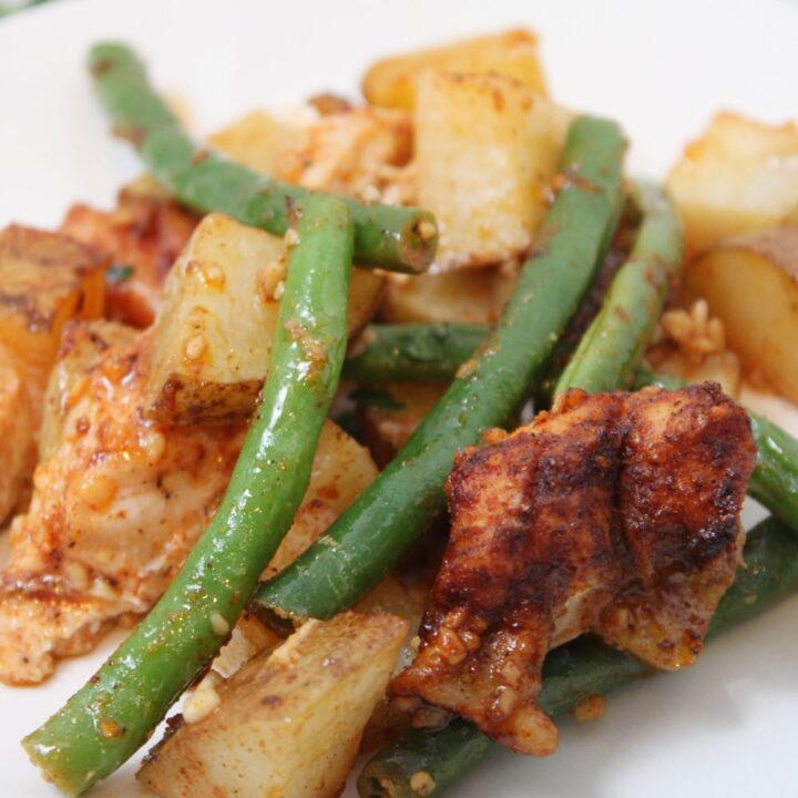 Sheet Pan Chicken Veggies served on a plate