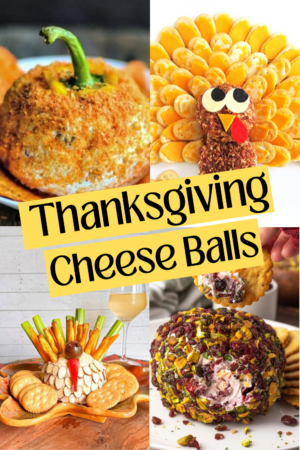 collage of 4 thanksgiving cheesball images