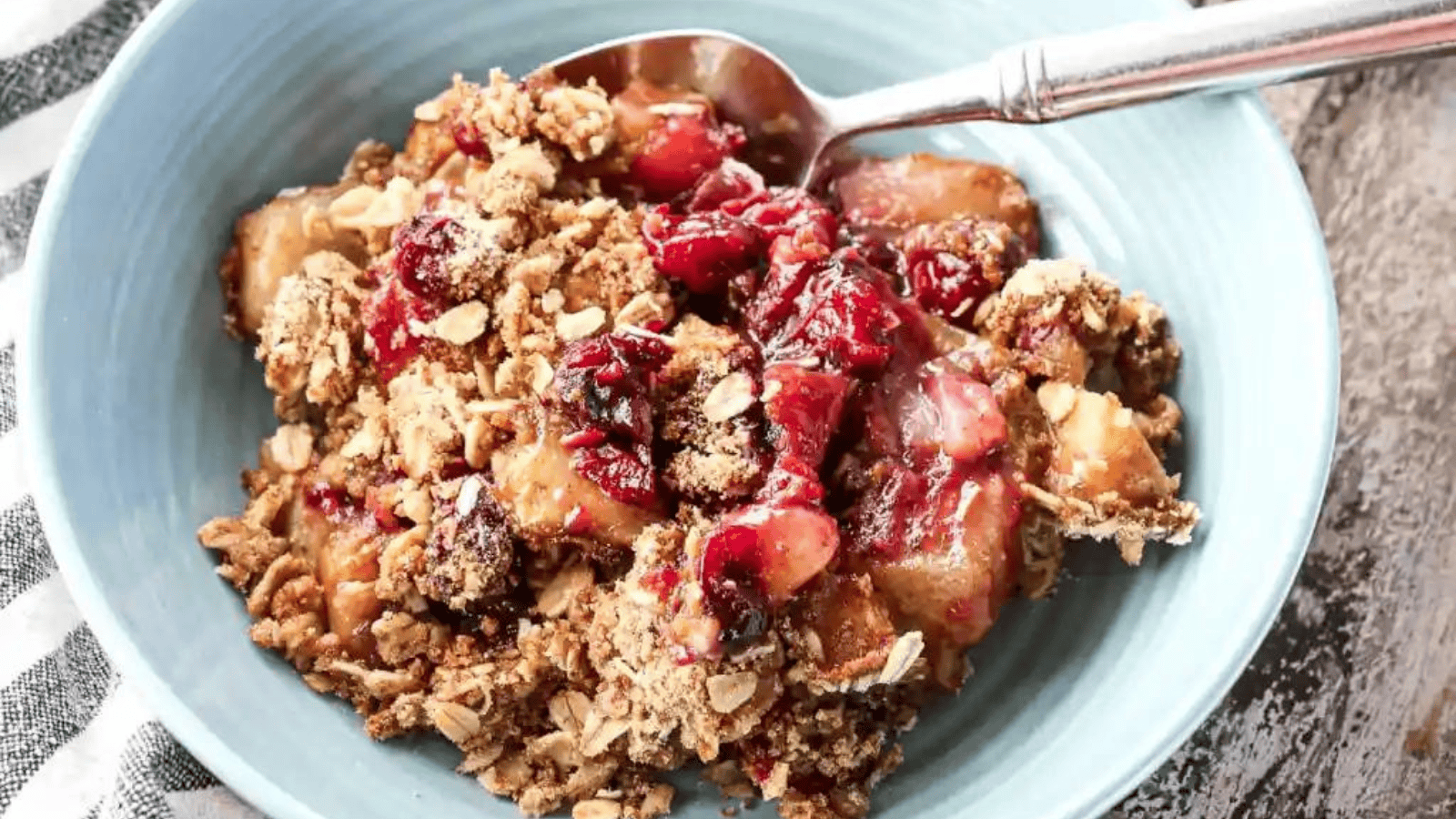 A crisp made of cranberries, apples and pears.