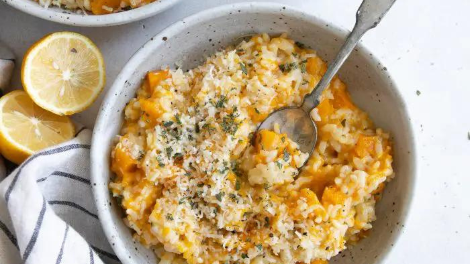 A bowl of butternut squash risotto.