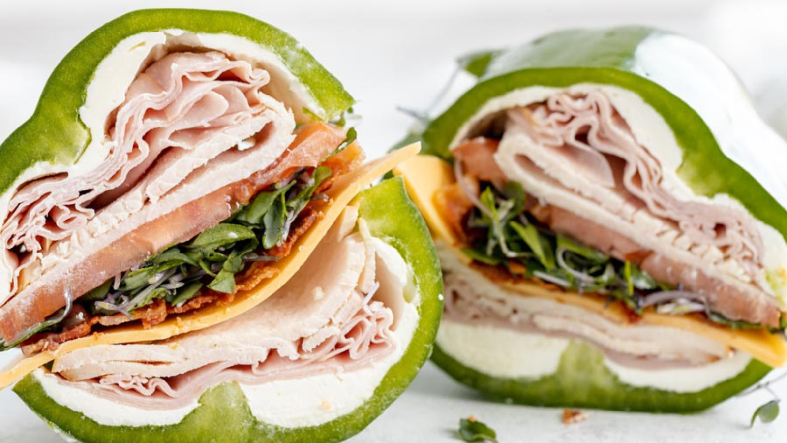 Turkey and cheese in a bell pepper bun.