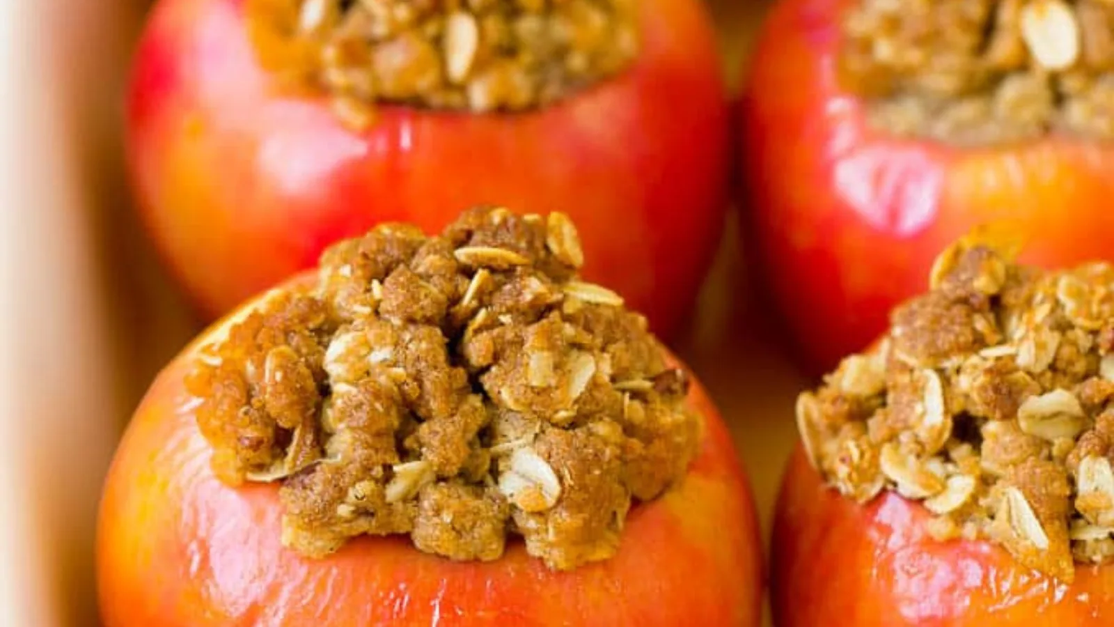 Baked apples filled with oatmeal.