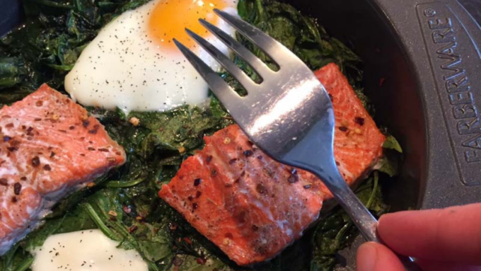 Salmon Spinach and Eggs Bake