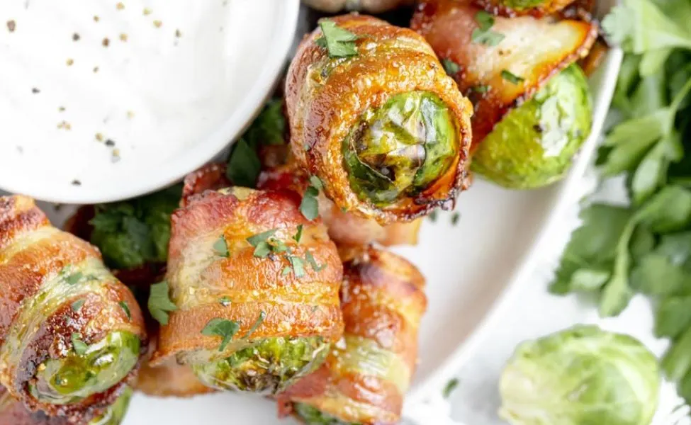 A bacon wrapped brussels sprouts.