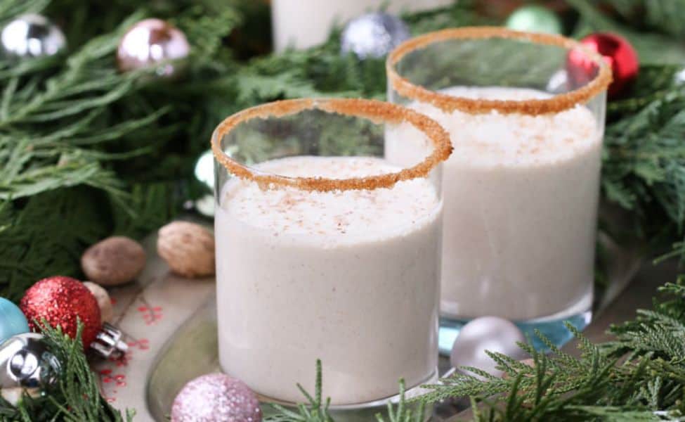 Spice rimmed glasses of eggnog.