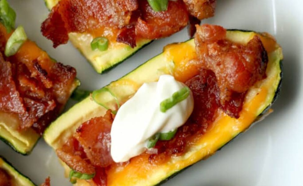  Loaded zucchinis with cheese, bacon and sour cream.