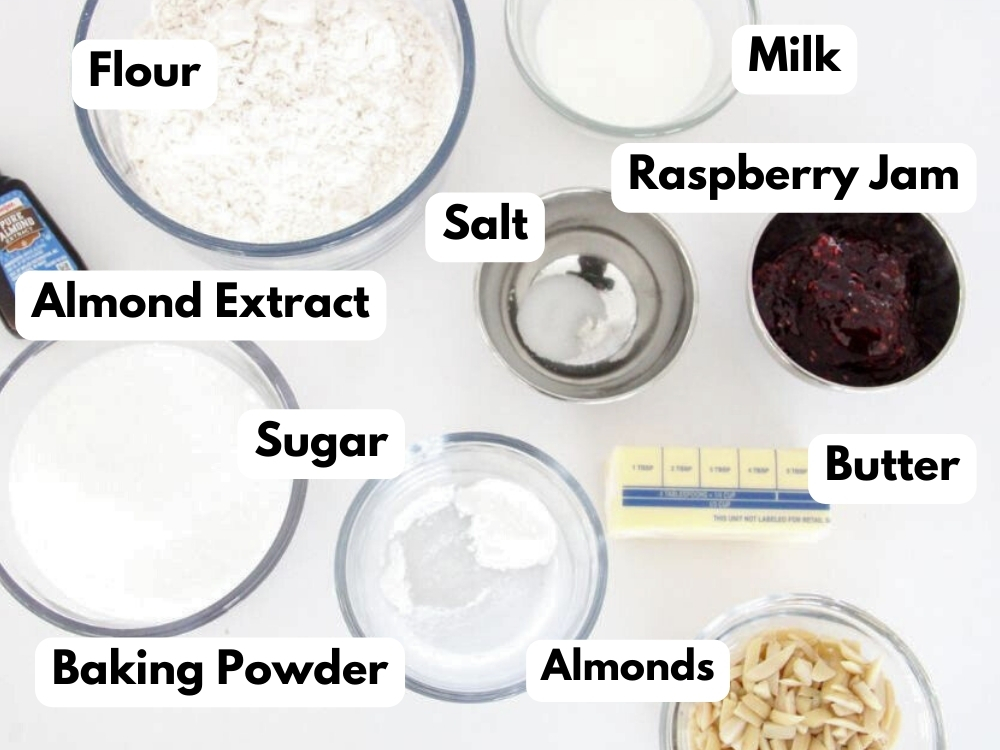 Ingredients needed for raspberry thumbprint cookies